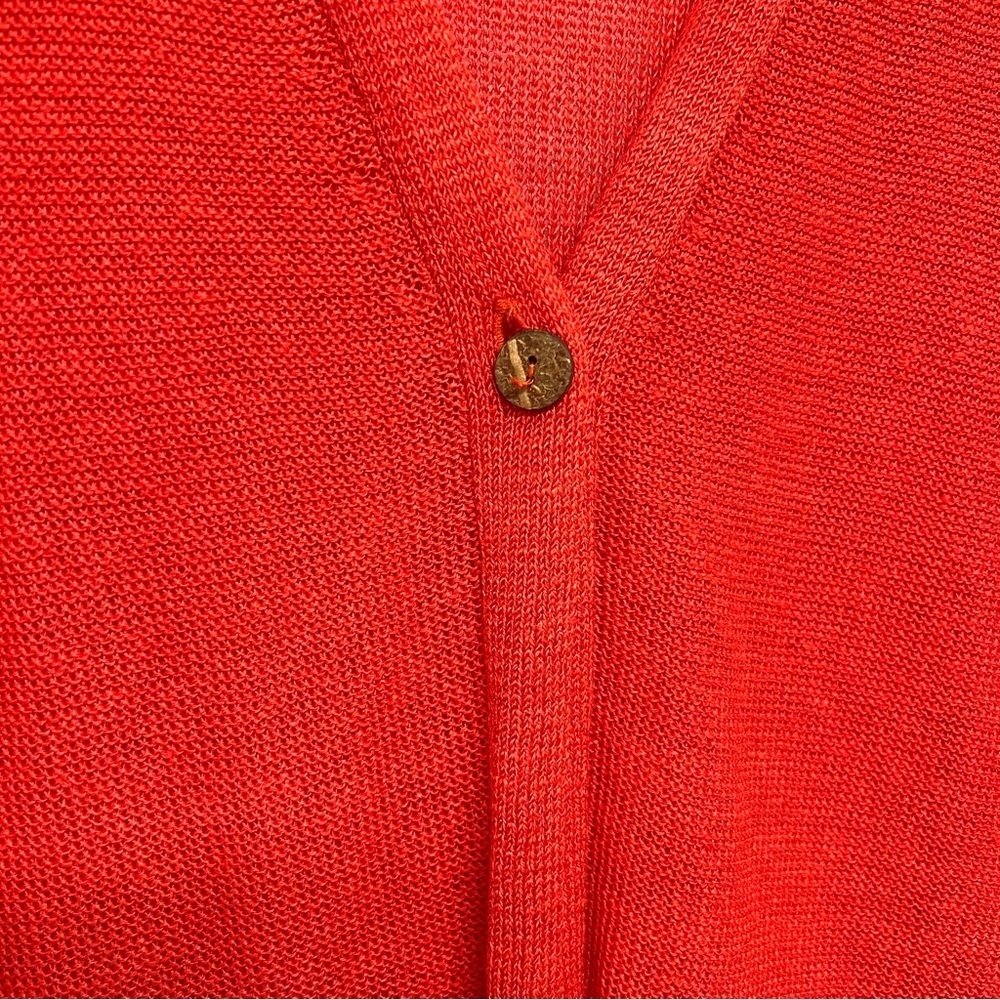 J. Jill Navy Red Linen Blend Lightweight Single Button Cardigan Womens Medium - Picture 5 of 7